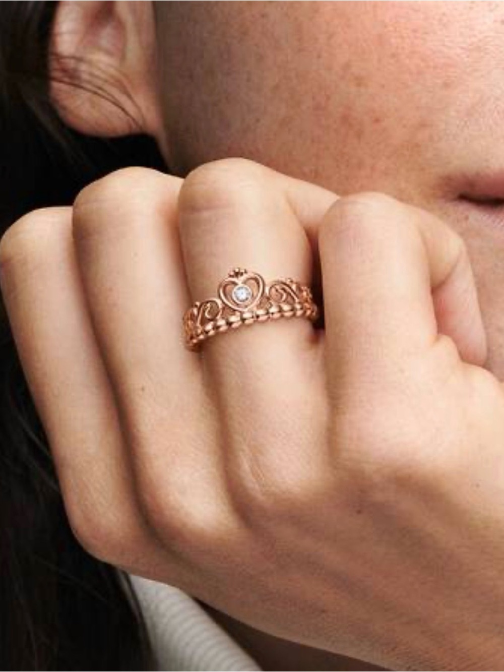 Rose Gold Heart Tiara Ring with Clear Crystal - Women Jewelry